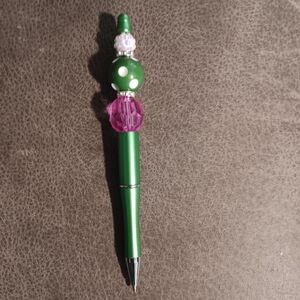 Hand Crafted Green and Pink Beaded Pen